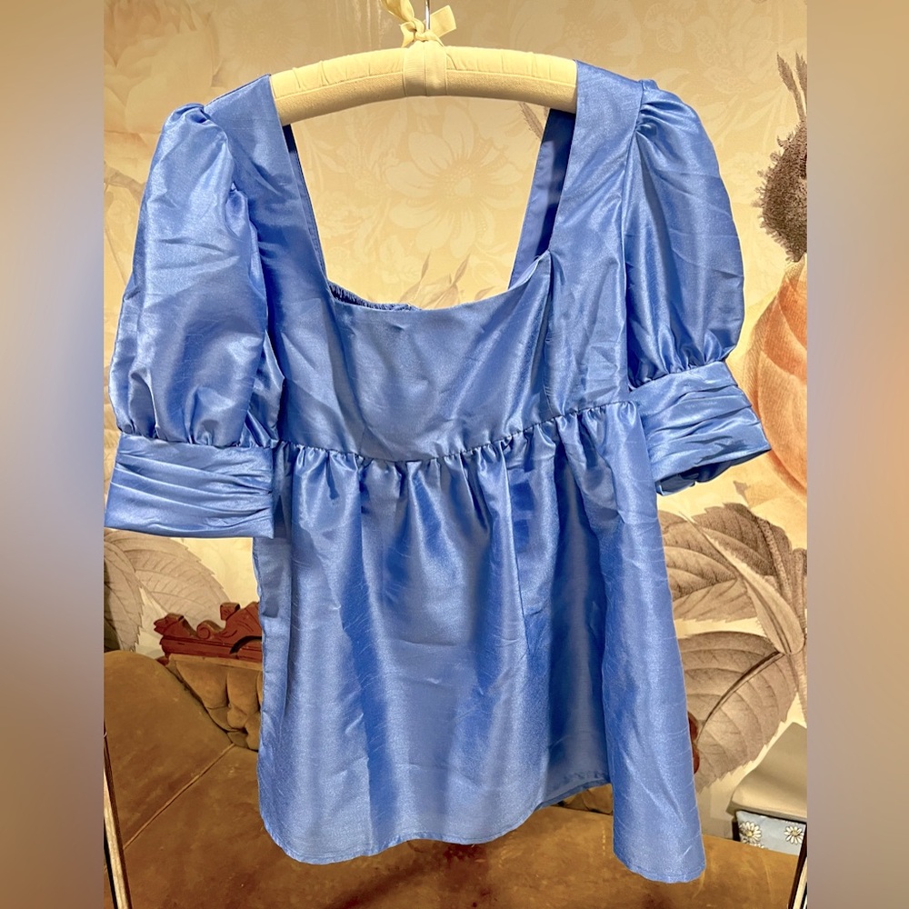 Hutch Puff-Sleeve Square-Neck Tunic Top, Medium, Purplish Blue